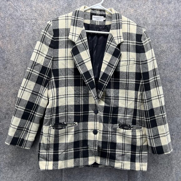 Abercrombie & Fitch Blazer Men Medium White Black Button Jacket Plaid Wool